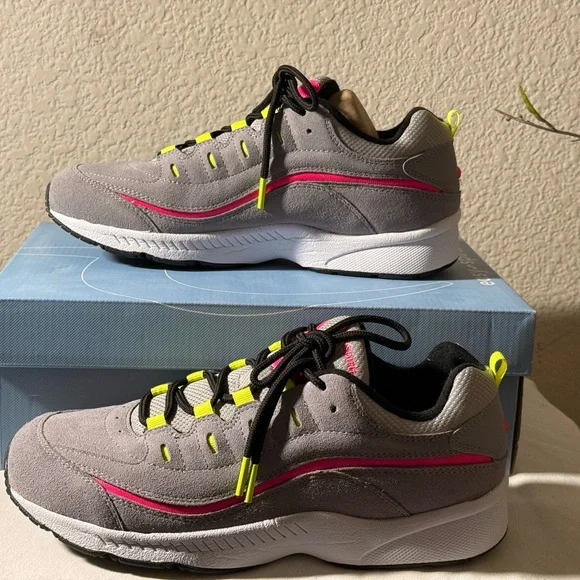Easy Spirit’s Romy  Gray and Pink Athletic Shoes with Vibrant Accents - Picture 2 of 8